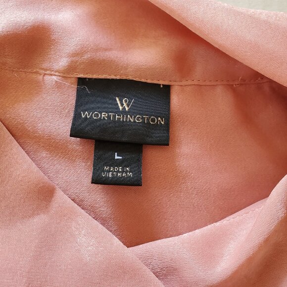 Worthington Dusty Rose Tie Neck Wing Cuff Blouse Large - Picture 9 of 14